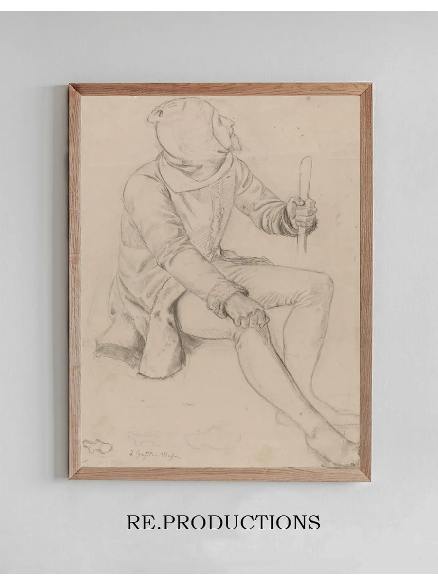 Sitting Man with Hood and Staff