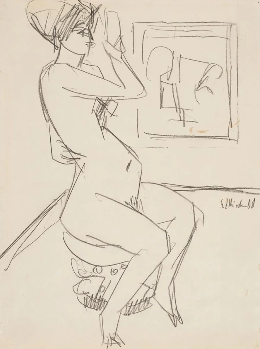 Sitzende Auf Dem Pantherstuhl (toilette Frau Vor Spiegel)