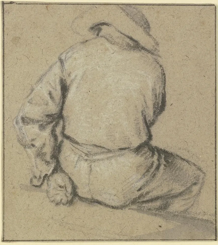 Sitzender Bauer in R Ckenansicht