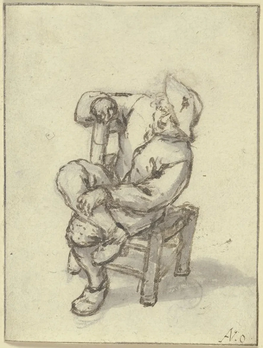 Sitzender Bauer Mit Bergeschlagenen Beinen