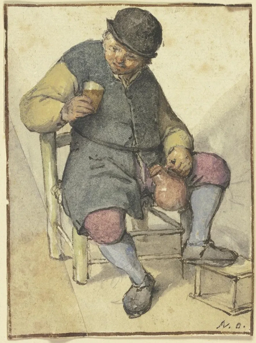 Sitzender Bauer von Vorn, Mit Krug Und Glas