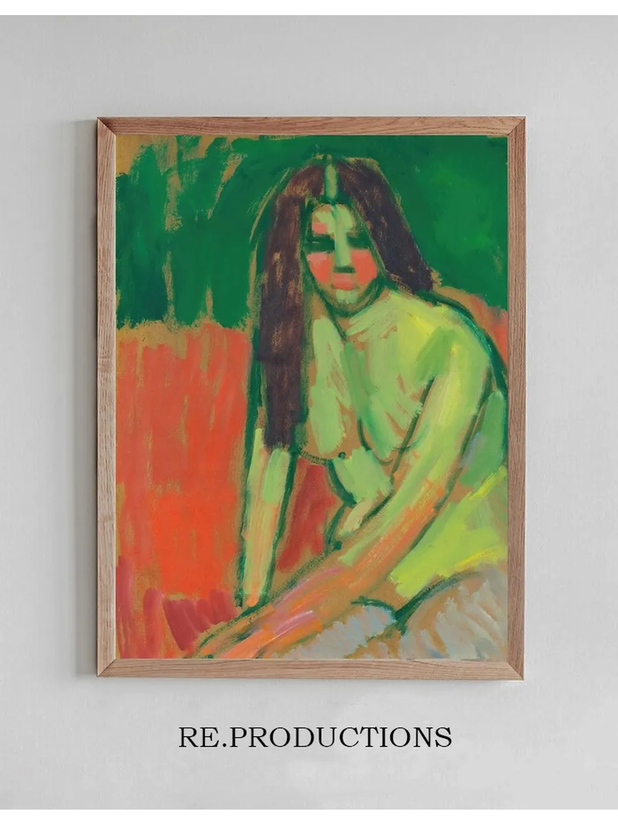 Sitzender Halbakt Geneigt Mit Langen Haaren (Half - Nude Figure With Long Hair Sitting Bent)
