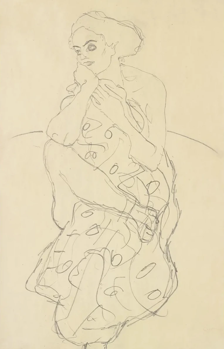 Sitzender Halbakt von Vorne, Den Kopf Nach Links Gewendet (seated Semi - Nude Seen Head - on with Her Head Turned