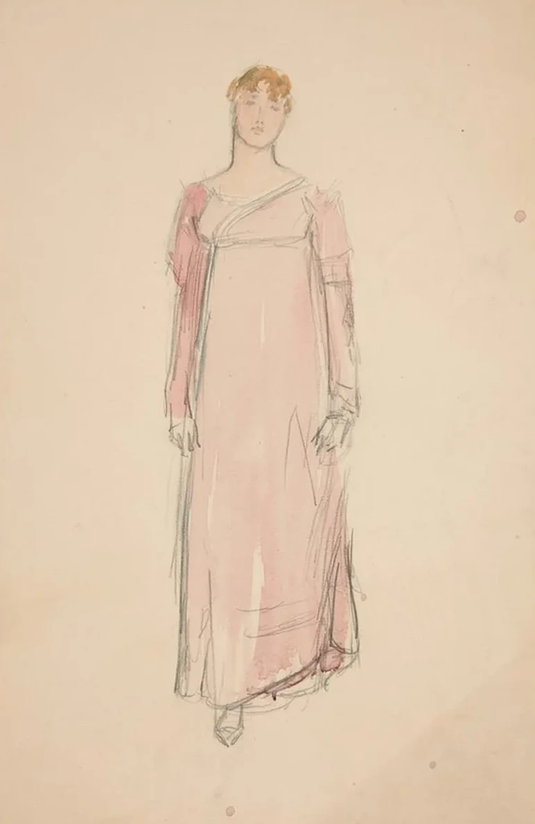 Sketch of a Woman in Pink Costume Study for a Play