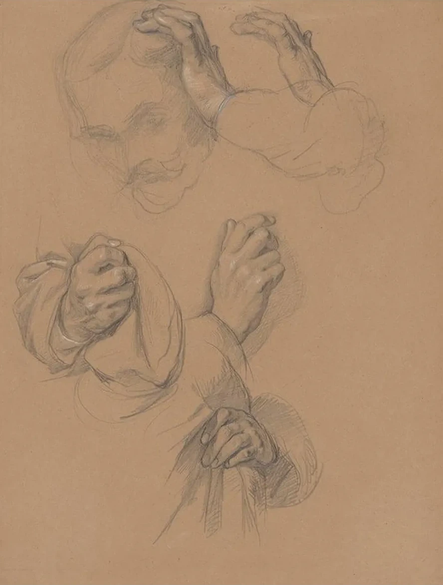 Sketch of Head and Studies of Hands of Gniewosz of Dalewice Studies of Jagie O's Hands for the Painting Queen