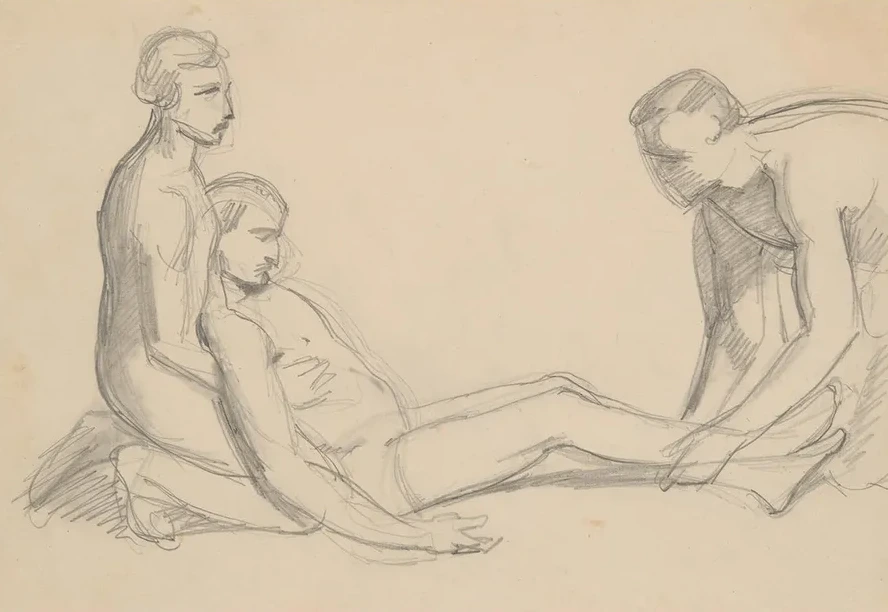 Sketch of Nude Men to the Scene with Nicodemus and Joseph of Arimathea Supporting the Dead Body of Christ to T
