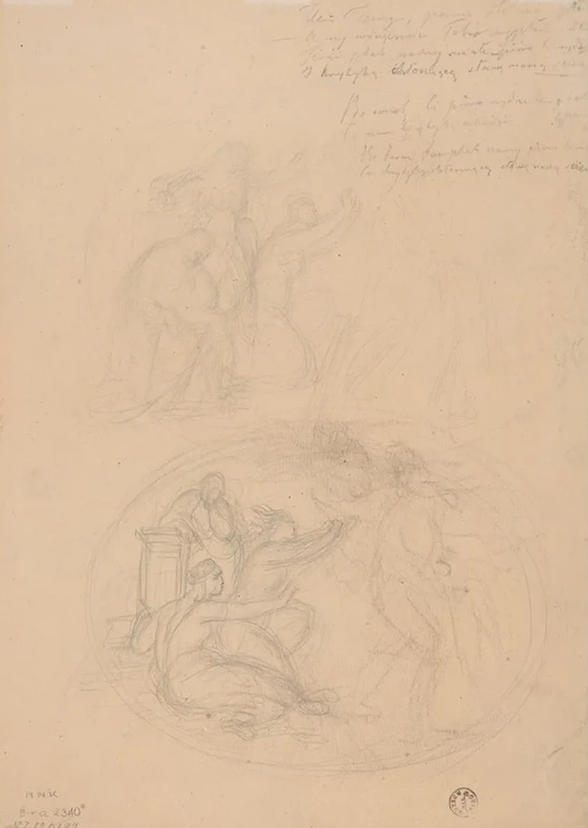 Sketch of the King Figure for the Painting Death of Barbara Radziwi (nude)