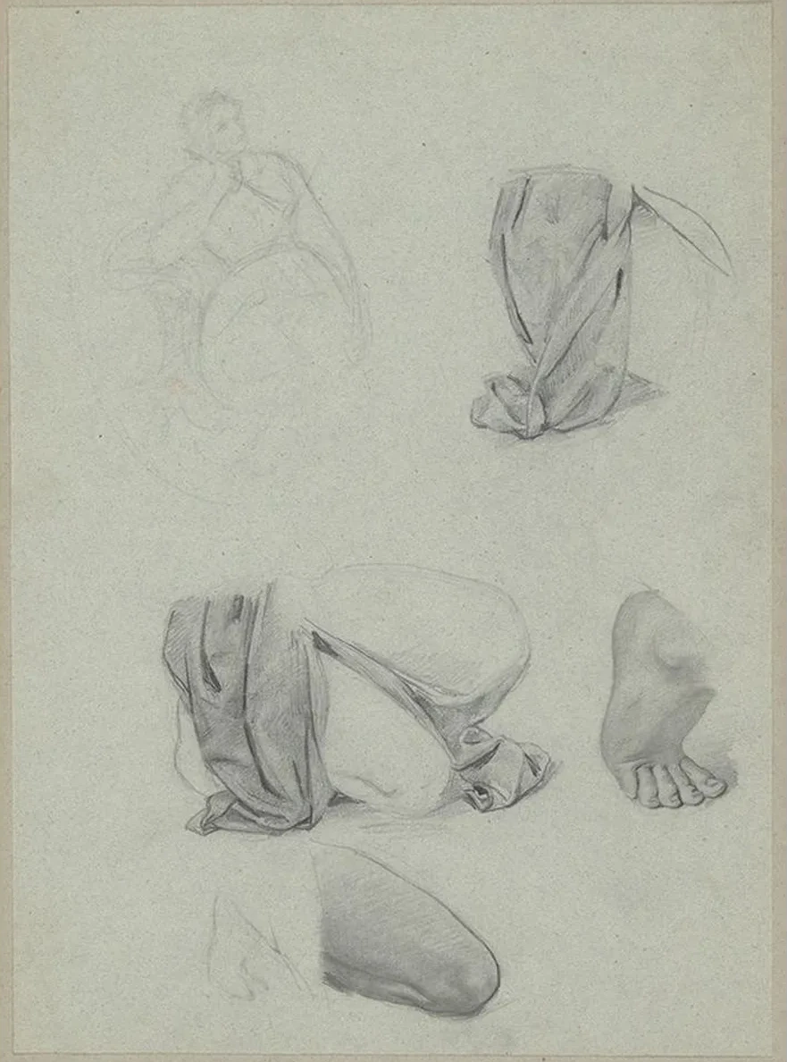 Sketch to the Portrait of Jadwiga Uszczewska Deotyma and Studies of Fragments of a Kneeling Figure