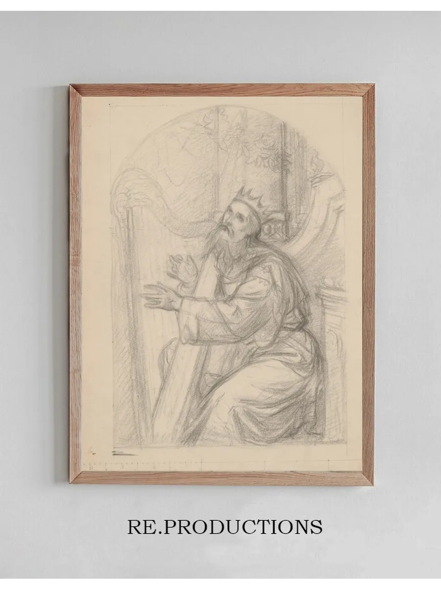 Sketch to the Painting King David Playing the Harp