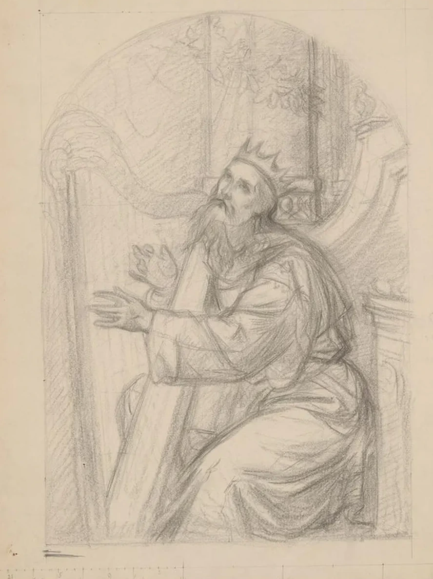 Sketch to the Painting King David Playing the Harp