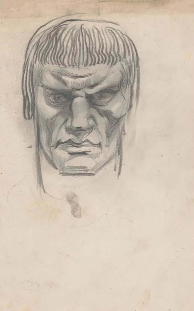 Sketches and Drawings Related to Der Soldat in Der Deutschen Vergangenheit, by George Liebe. Study of Head of