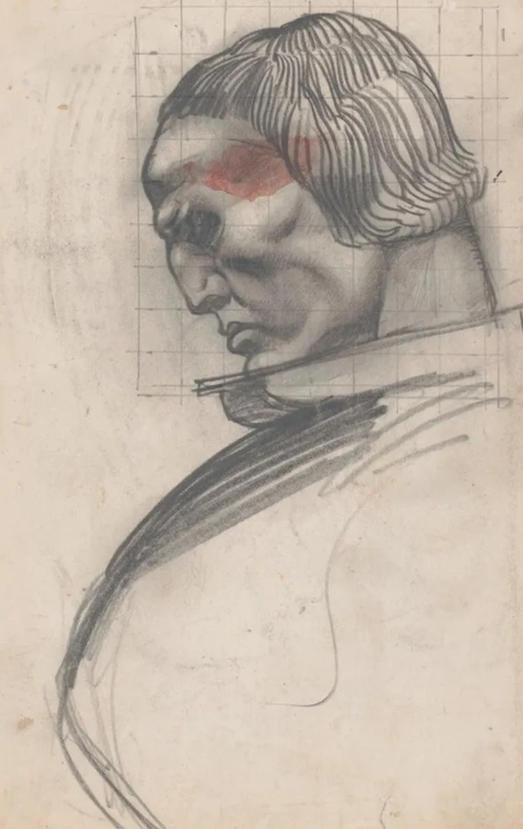 Sketches and Drawings Related to Der Soldat in Der Deutschen Vergangenheit, by George Liebe. Study of Head of