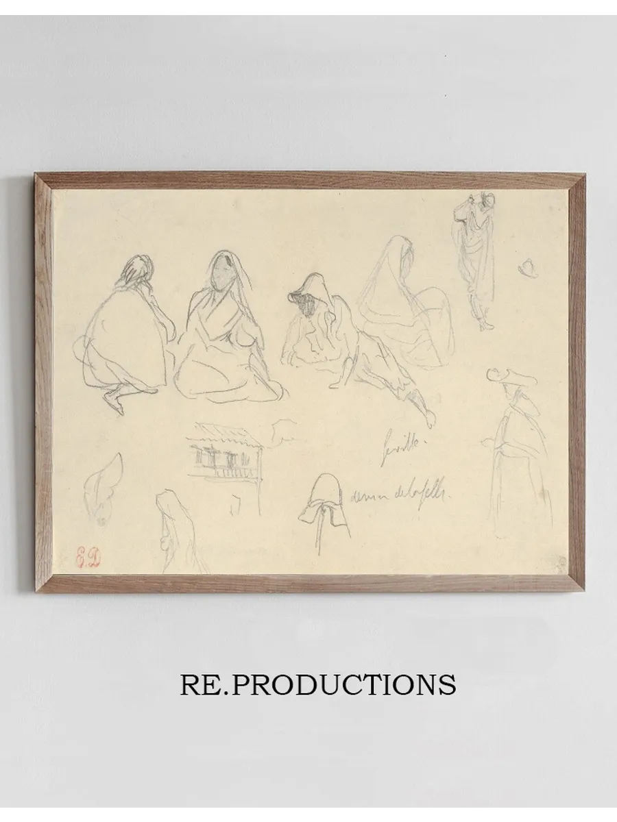 Sketches of Figures and a Tile - Roofed Building, Seville, Spain