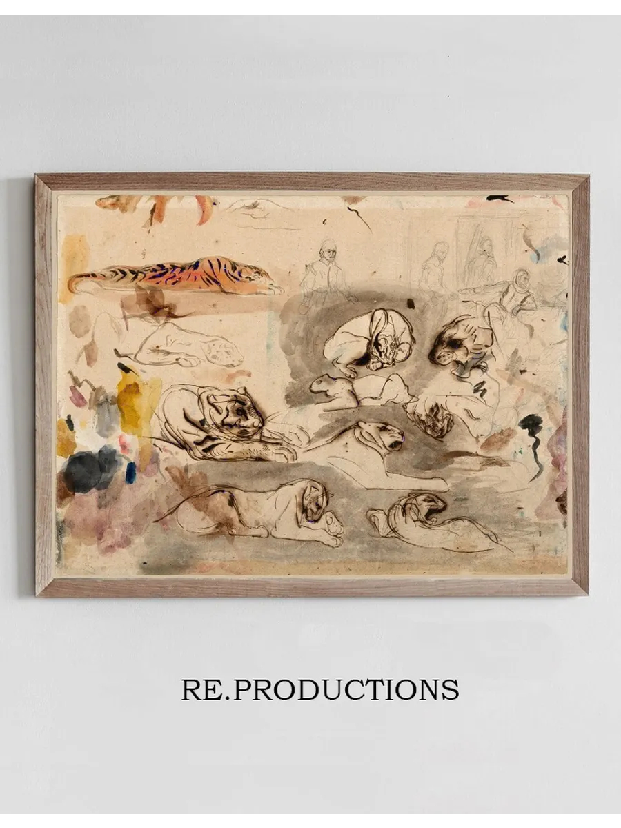 Sketches of Tigers and Men in 16th Century Costume