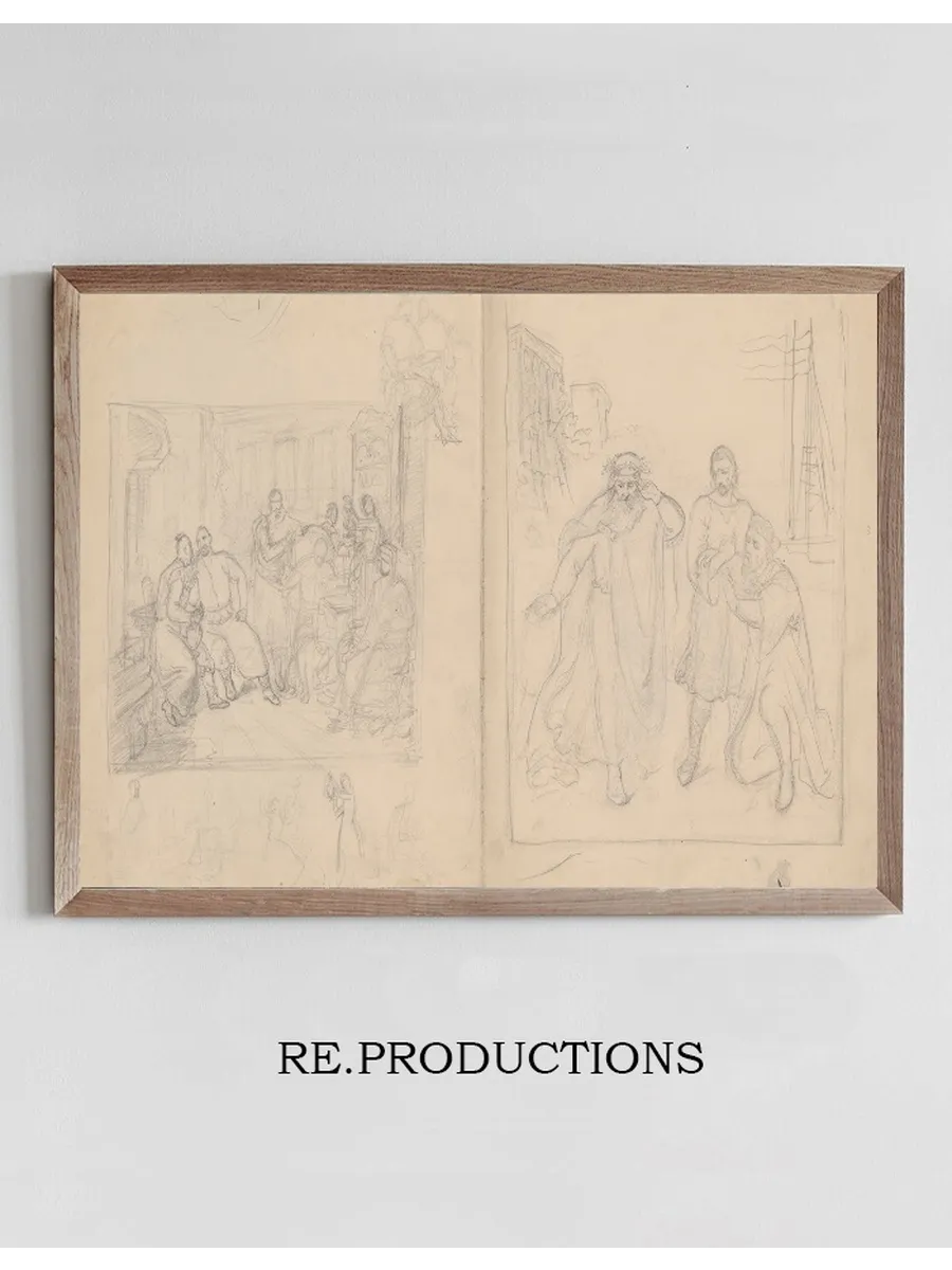 Sketches of Figural Compositions the Scene Inside a Manor House and the Scene with a Diviner