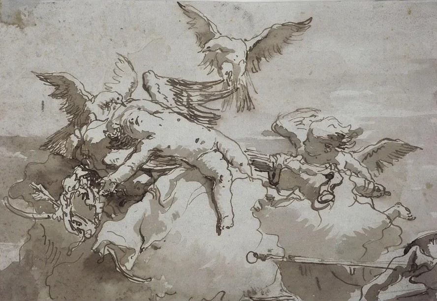 Sleeping Cupid on Clouds
