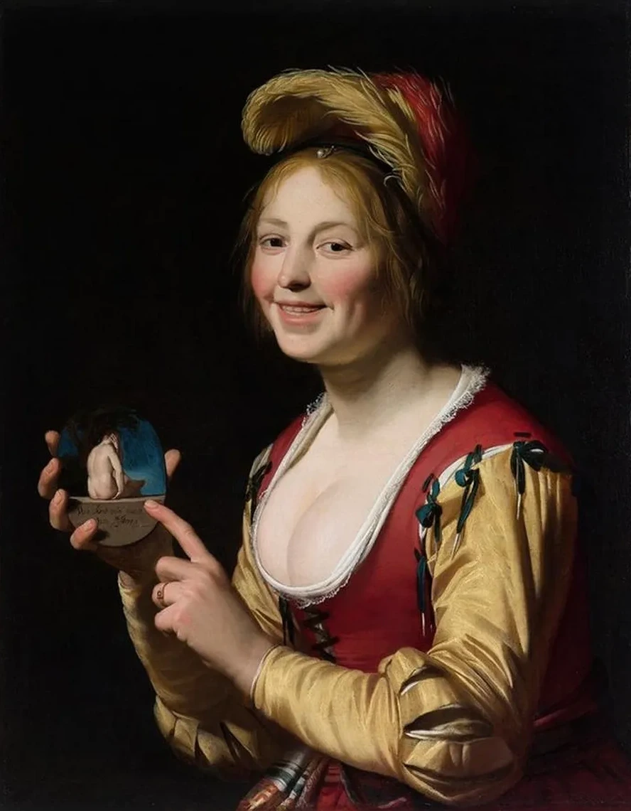 Smiling Girl, a Courtesan, Holding an Obscene Image