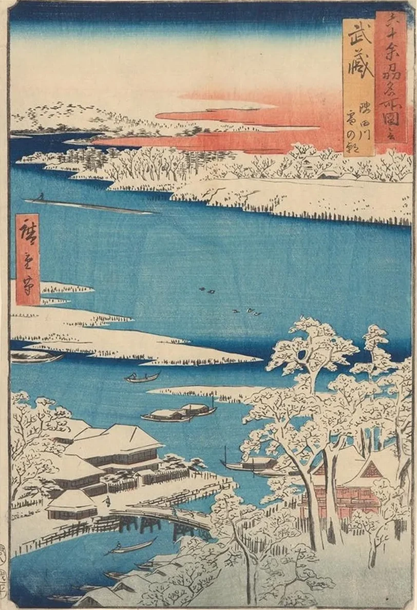 Snow Scene, Islet, River, Shore