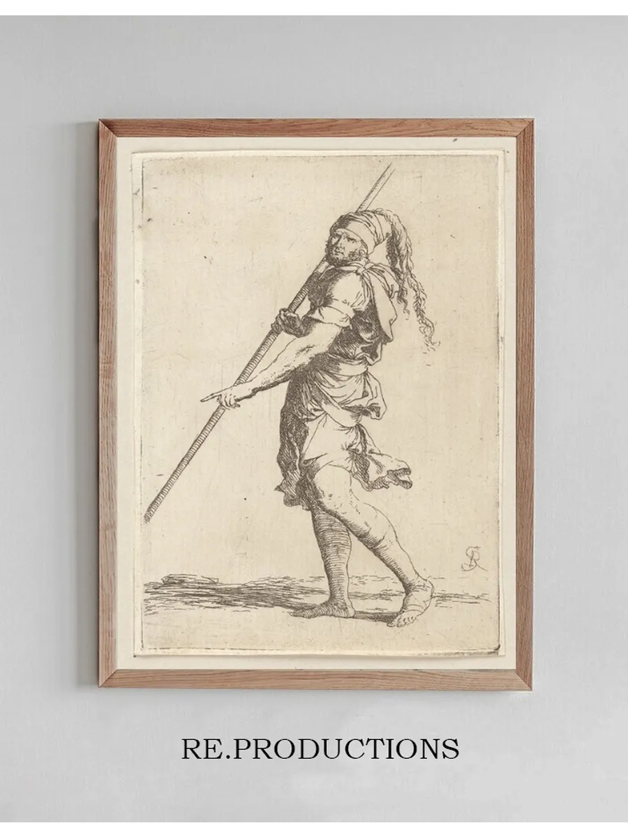 Soldier Holding a Cane with Both Hands, Walking Toward the Left