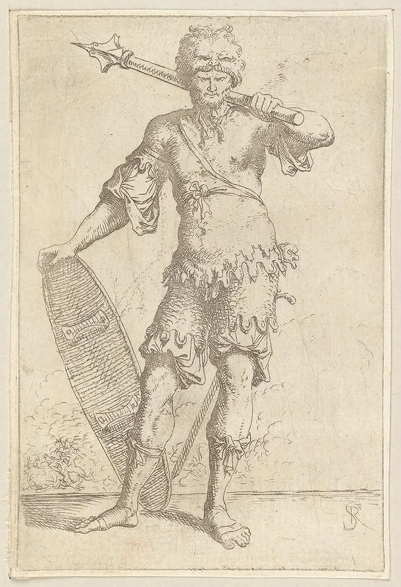 Soldier, En Face, Shouldering a Pike and Holding a Shield