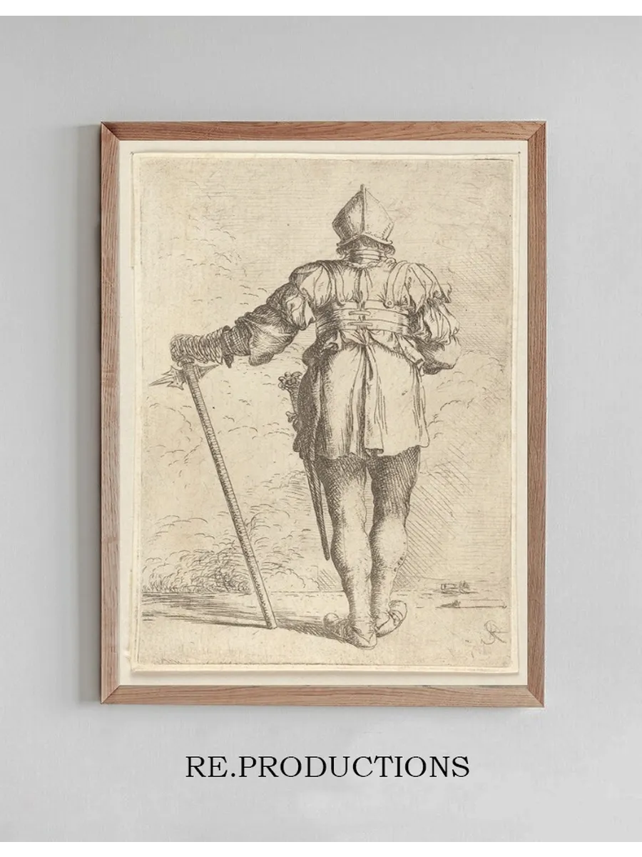 Soldier, Standing, Seen From Behind, in a Helmet, Holding a Cane