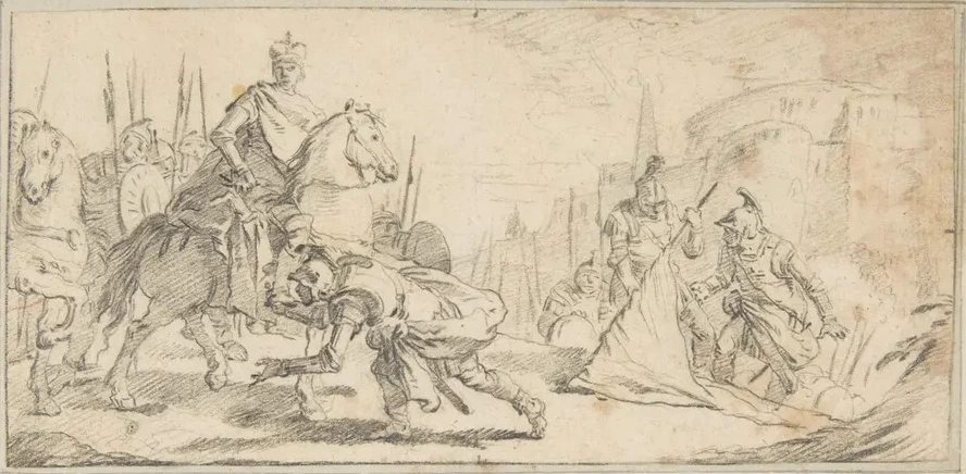 Soldiers Surrendering to an Emperor, with a City in the Background