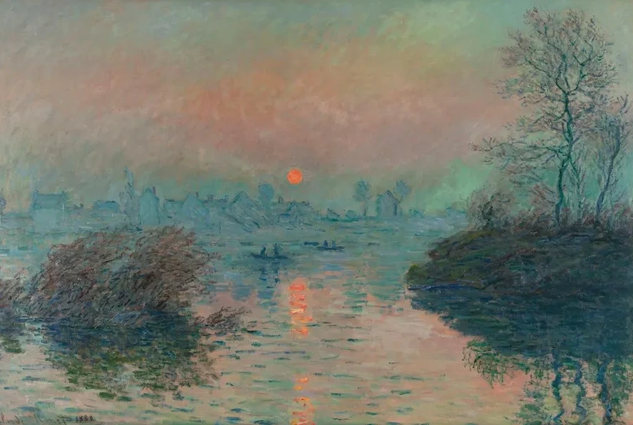 Soleil Couchant Sur la Seine Lavacourt, Effet D Hiver