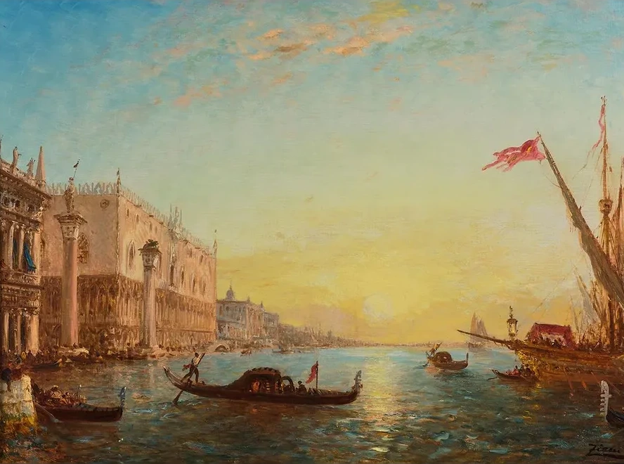 Soleil Levant Devant la Piazzetta et le Palais Des Doges, Venise