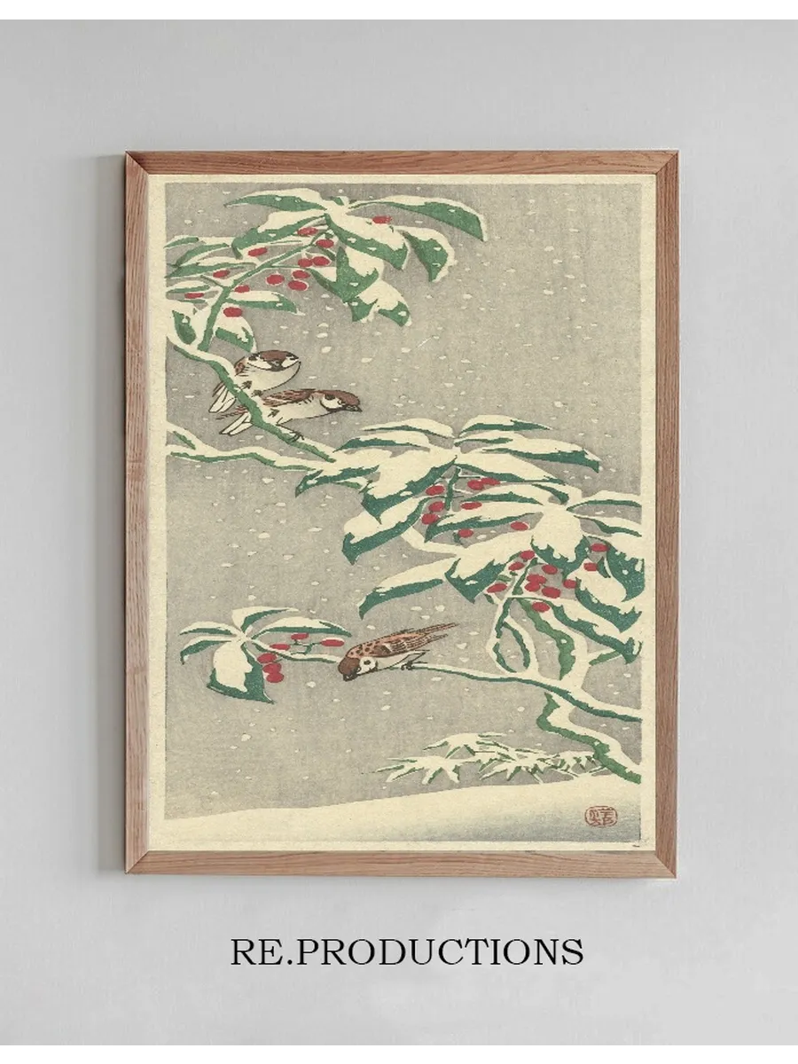 Sparrows on Snowy Currant Bush