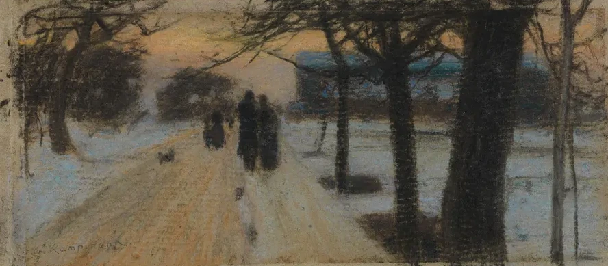 Spazierg Nger Auf Schneebedeckter Strasse Am Abend