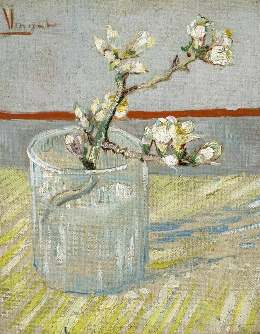 Sprig of Flowering Almond in a Glass