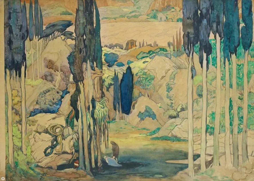 Stage design for Daphnis et Chlo Acts I and III