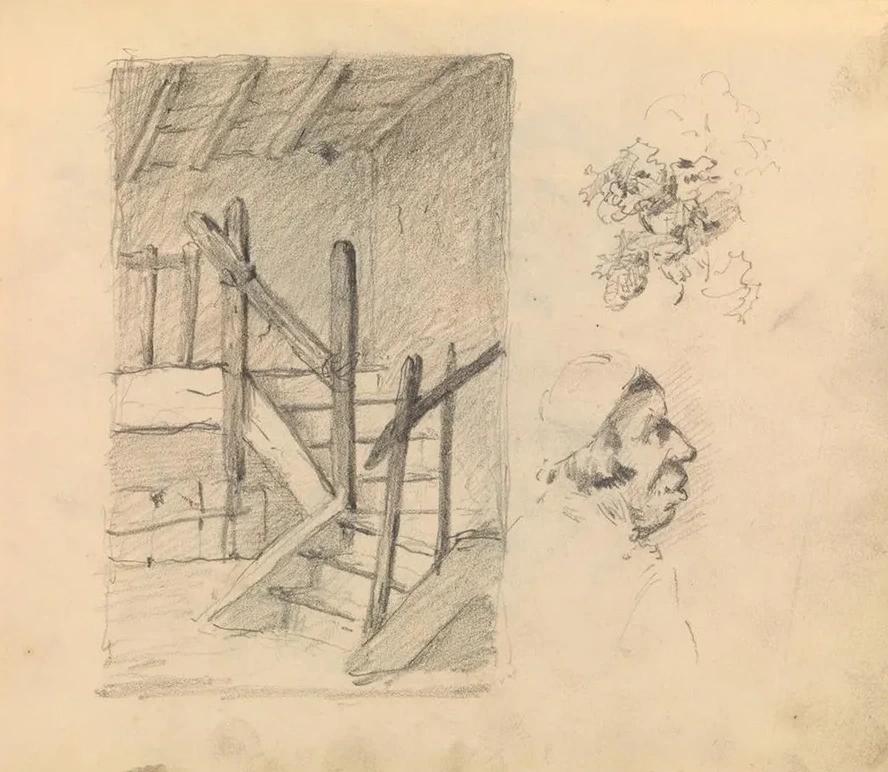Stairs, Man, Foliage (detail)