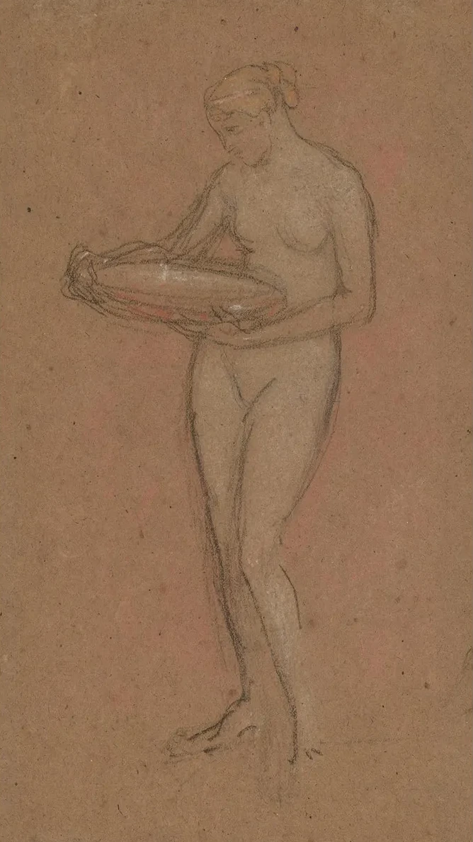 Standing Female Nude Holding a Bowl