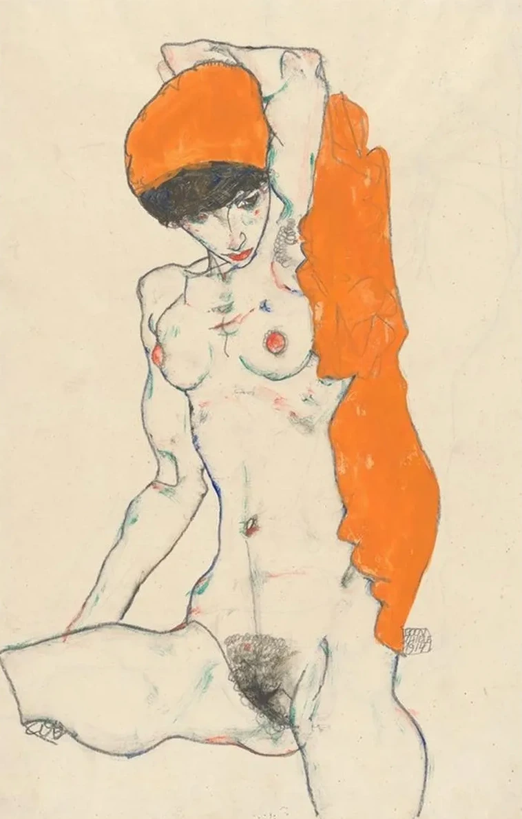 Standing Nude with Orange Drapery