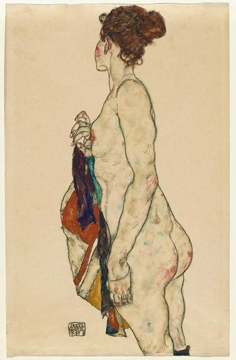 Standing Nude with a Patterned Robe