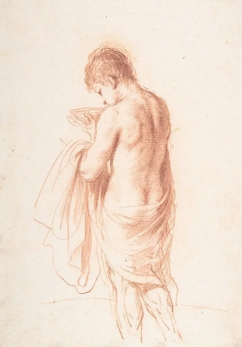 Standing Youth Seen from Behind Holding a Bowl