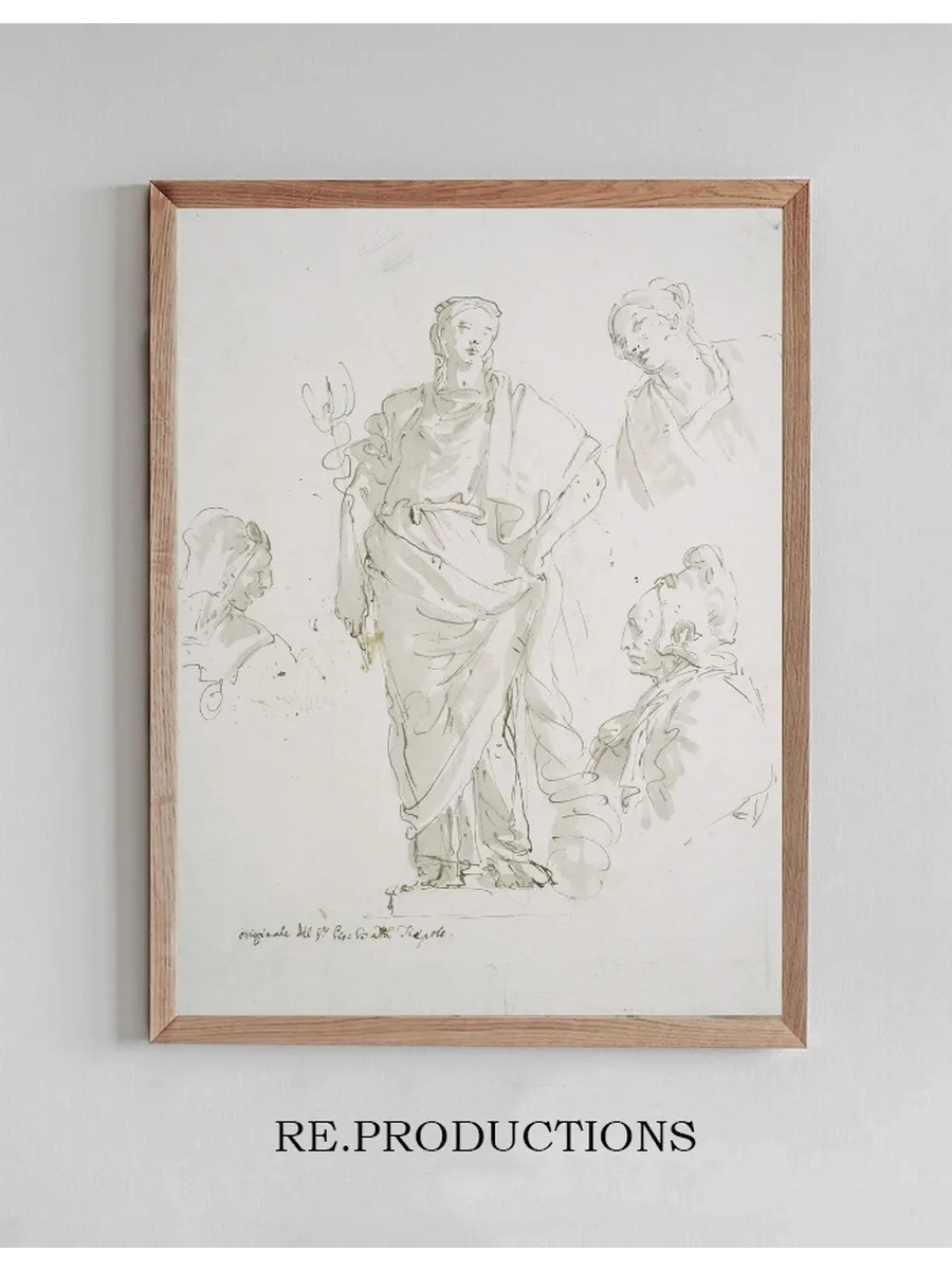 Standing Female Figure on a Pedestal and Three Studies of Heads
