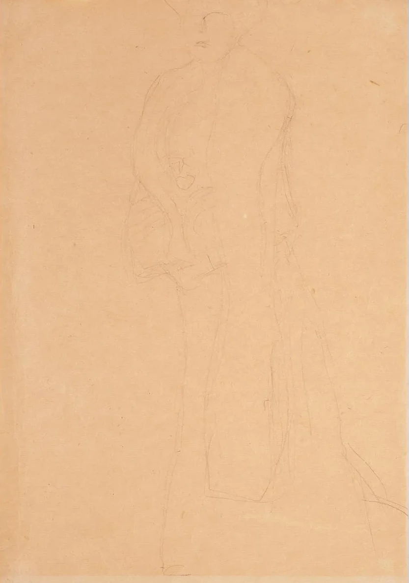 Standing Figure to the Left, the Boa Overlaps the Left Forearm