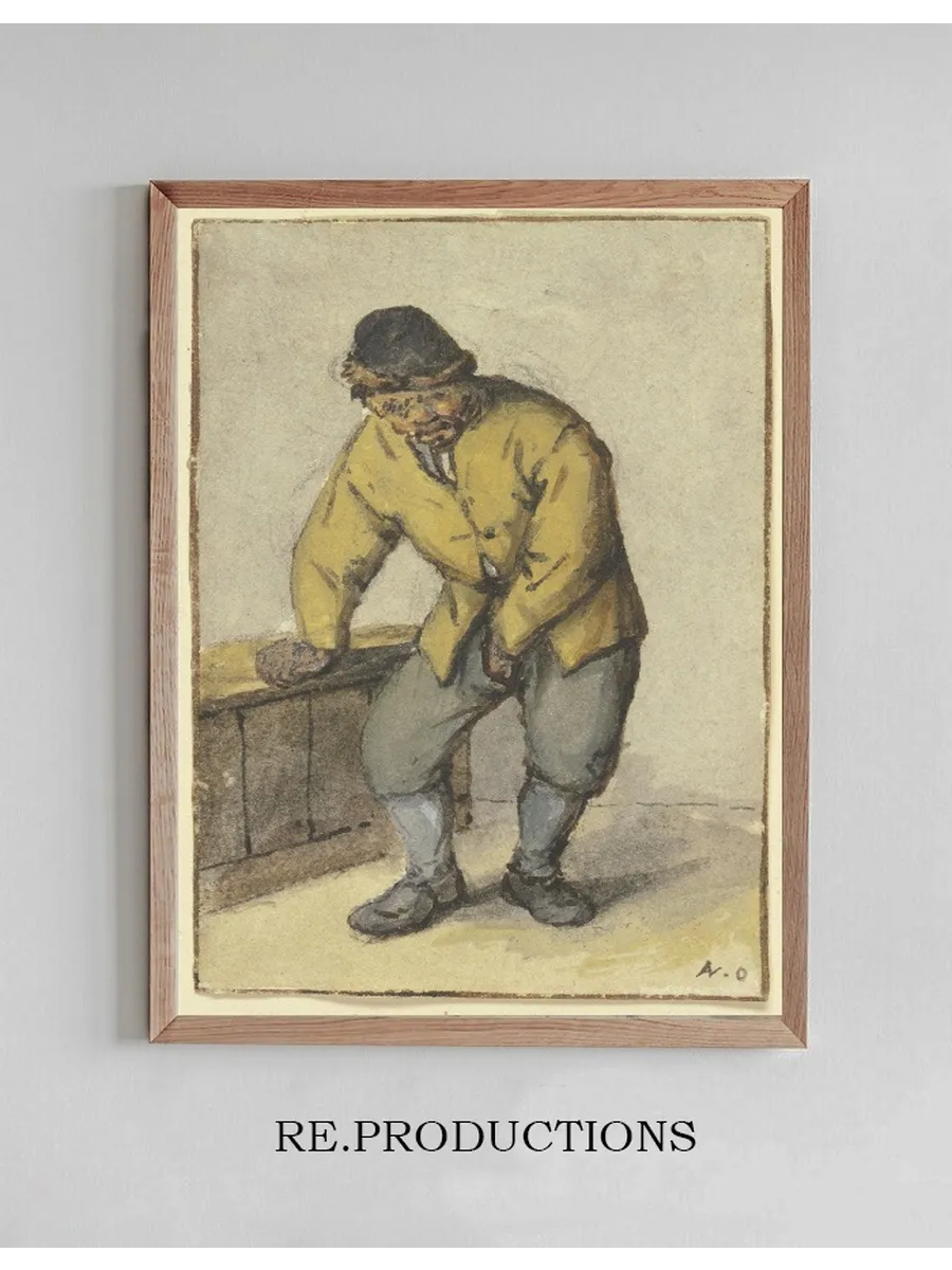 Stehender Bauer von Vorn, Seine Hose Aufkn Pfend