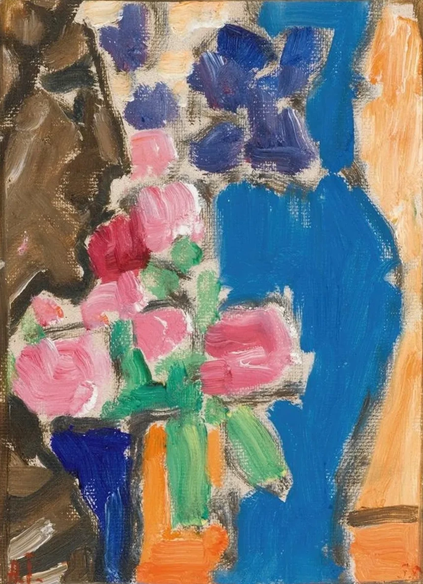Still Life Flower Still Life With Vase And Figure, Semi - Profile