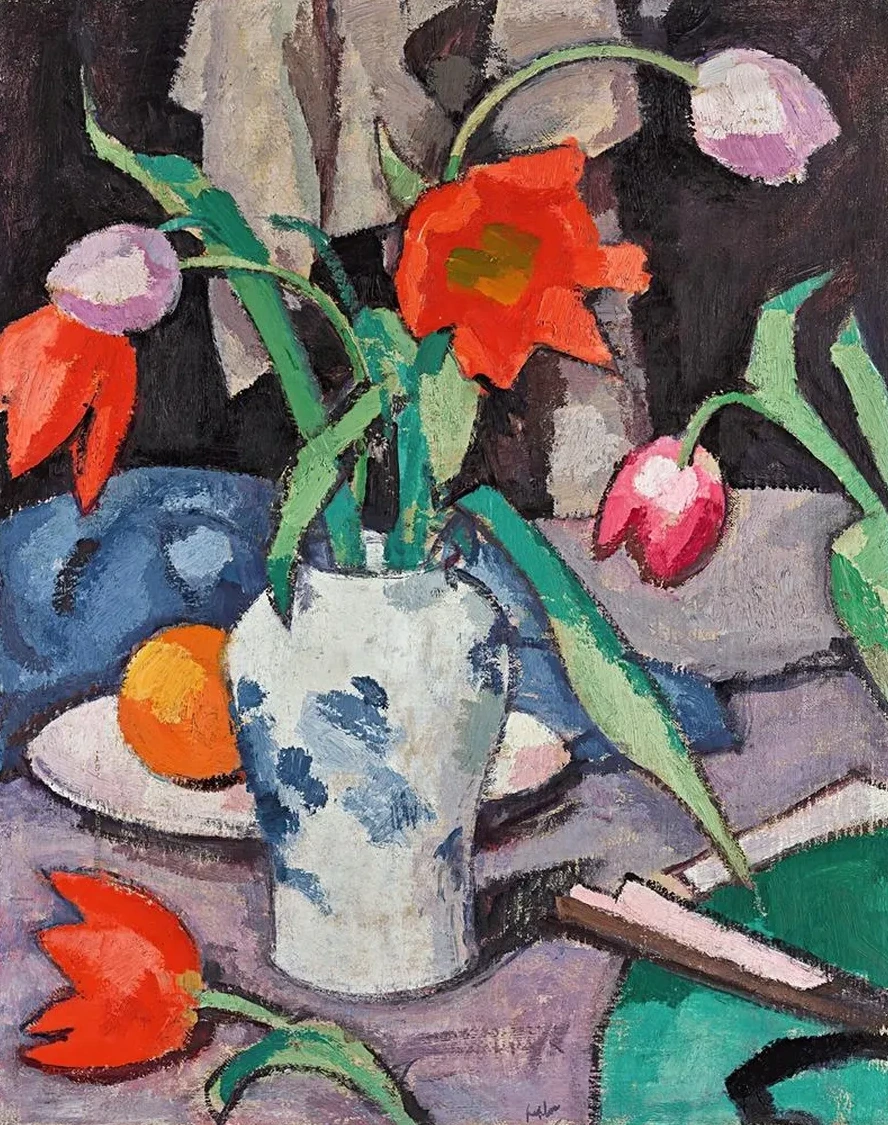 Still Life With Tulips And Fan