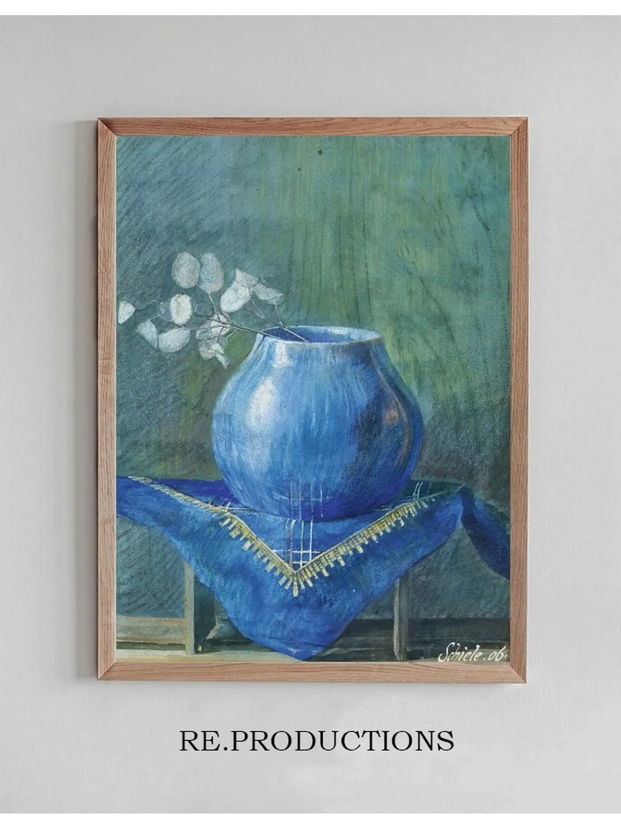 Still Life of a Moneyplant Branchin Blue Vase