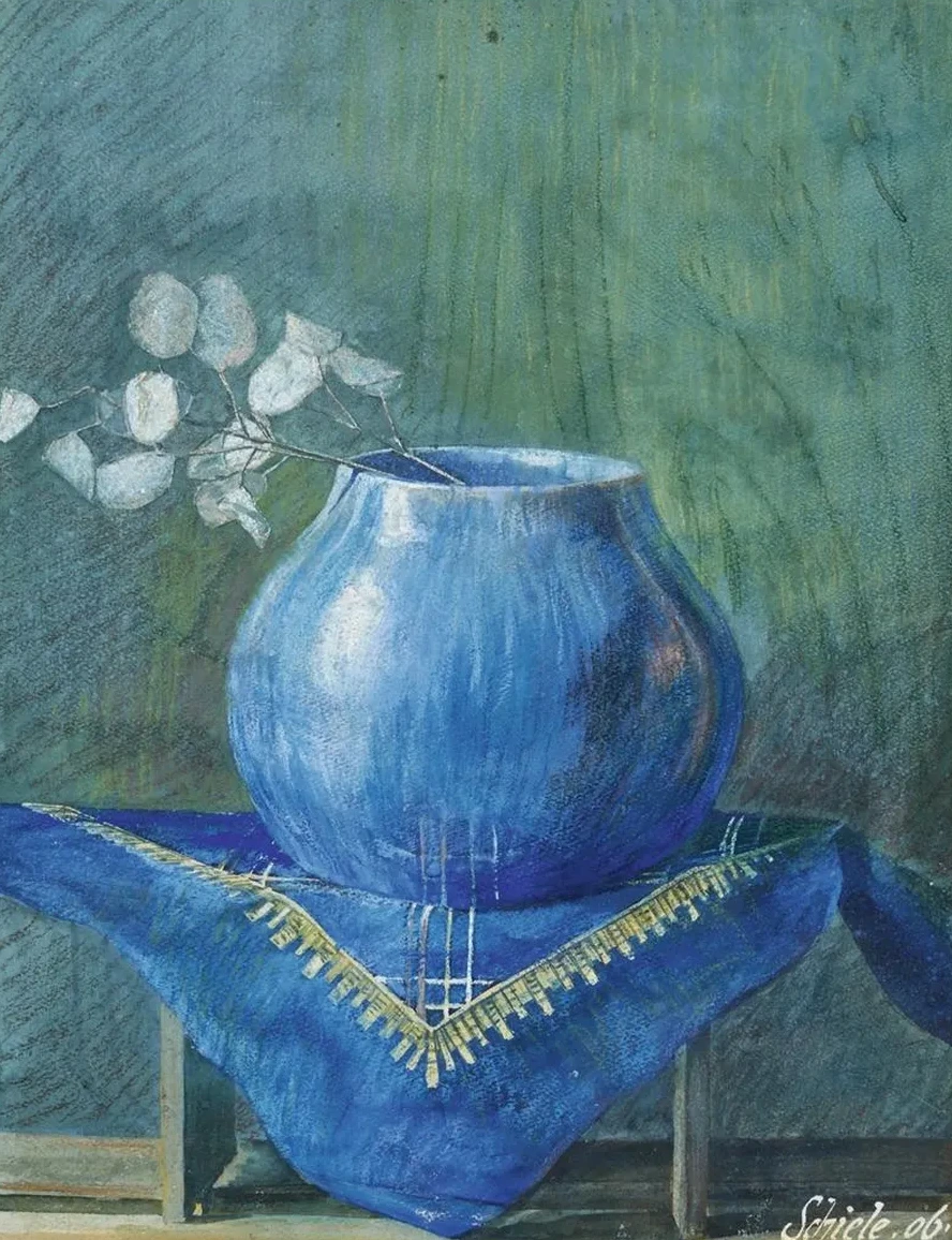 Still Life of a Moneyplant Branchin Blue Vase