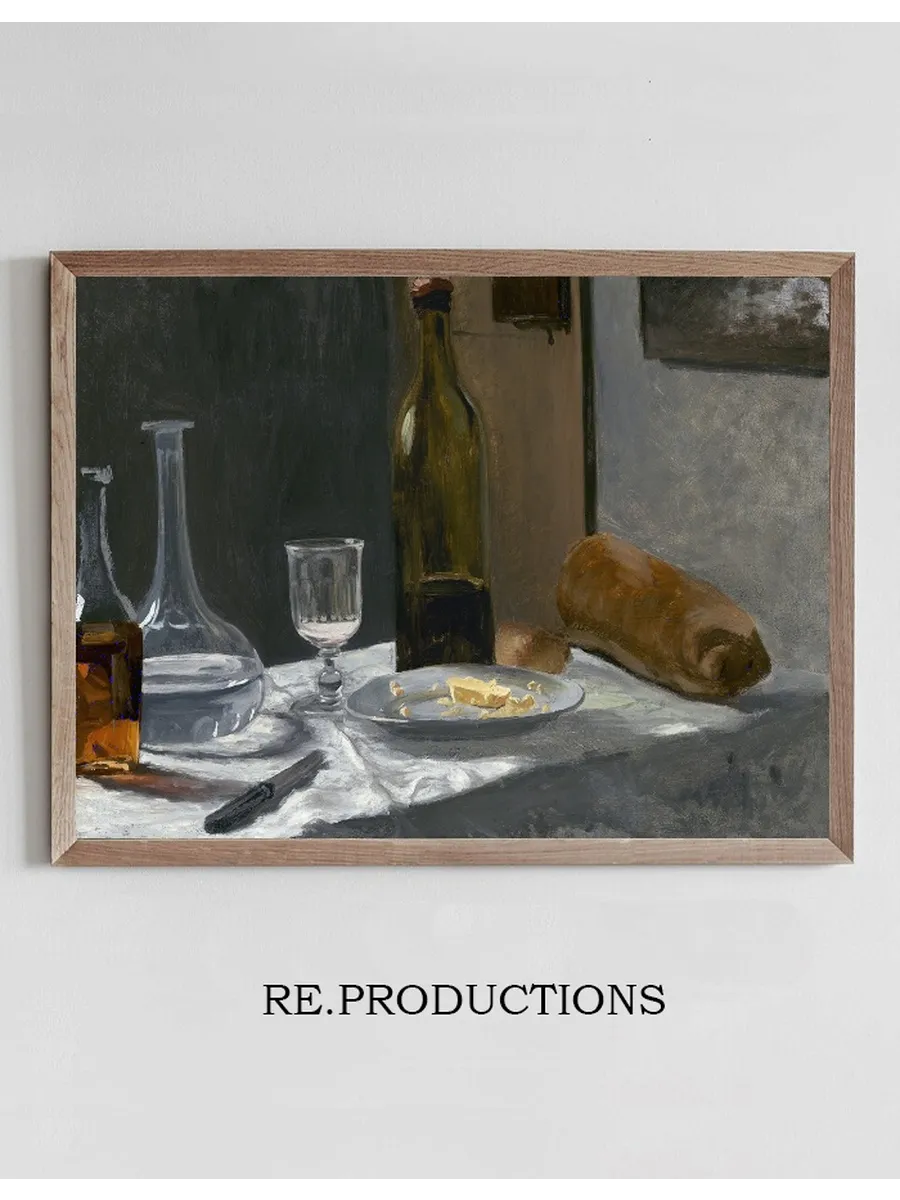 Still Life with Bottle,Carafe Bread and Wine