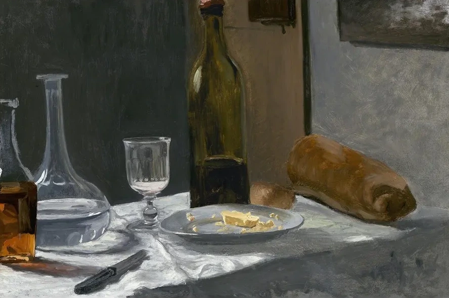 Still Life with Bottle,Carafe Bread and Wine