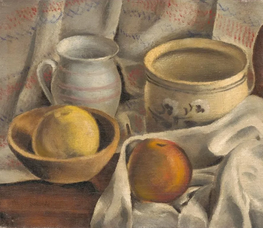 Still Life with Ceramic Pots and Apples