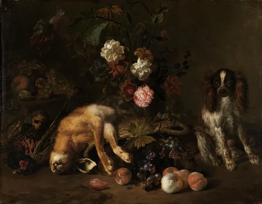 Still Life with Hunted Game, Flowers, Fruit and a Spaniel