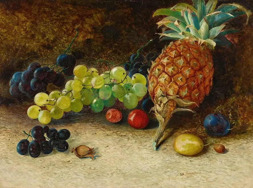 Still Lifewith a Pineapple, Grapes, Nutsand Plums