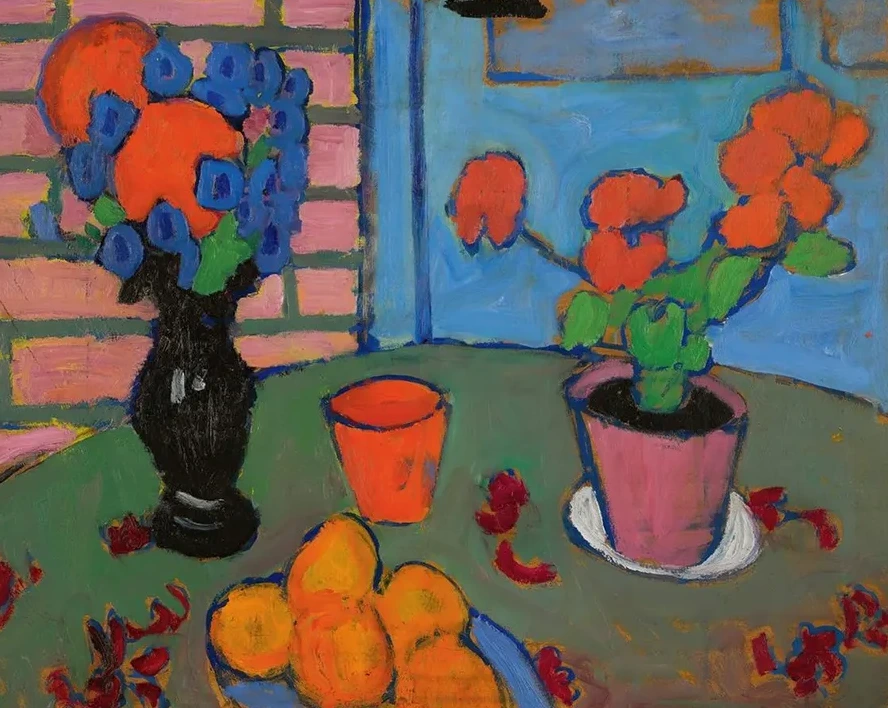 Stillleben Mit Blumen Und Orangen